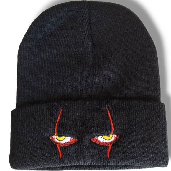 Scary Eye Hat Y2k Knit Beanie Skullies Black Baggy Slouch‎ Halloween Goth Freddy - Picture 1 of 8